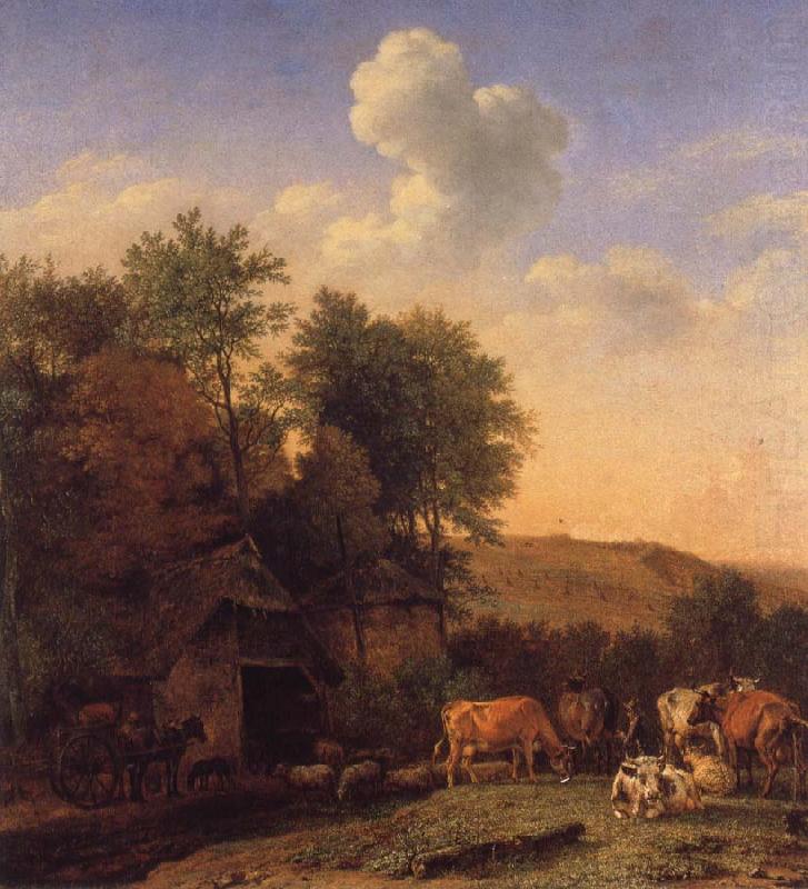 POTTER, Paulus A Landscape with Cows,sheep and horses by a Barn china oil painting image